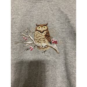 Vintage PFI Owl Embroidered Sweatshirt Grey With Pink At The Collar So Cute L